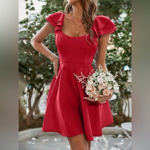 Solid Ruffled Red Dress